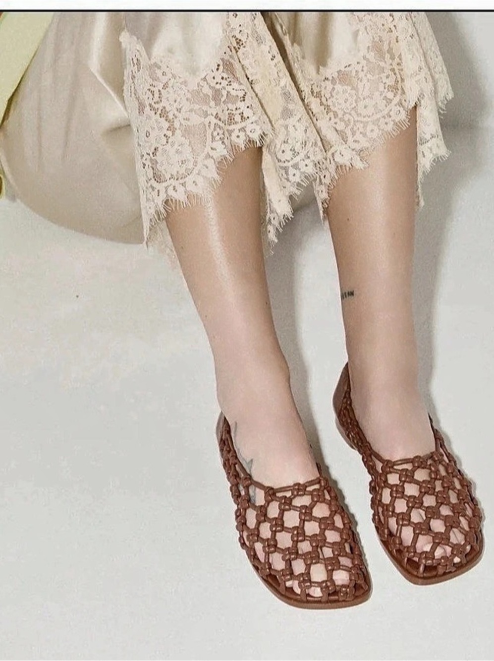 Freda Salvador Sally Woven Leather Ballerina Flats Brown Flats
